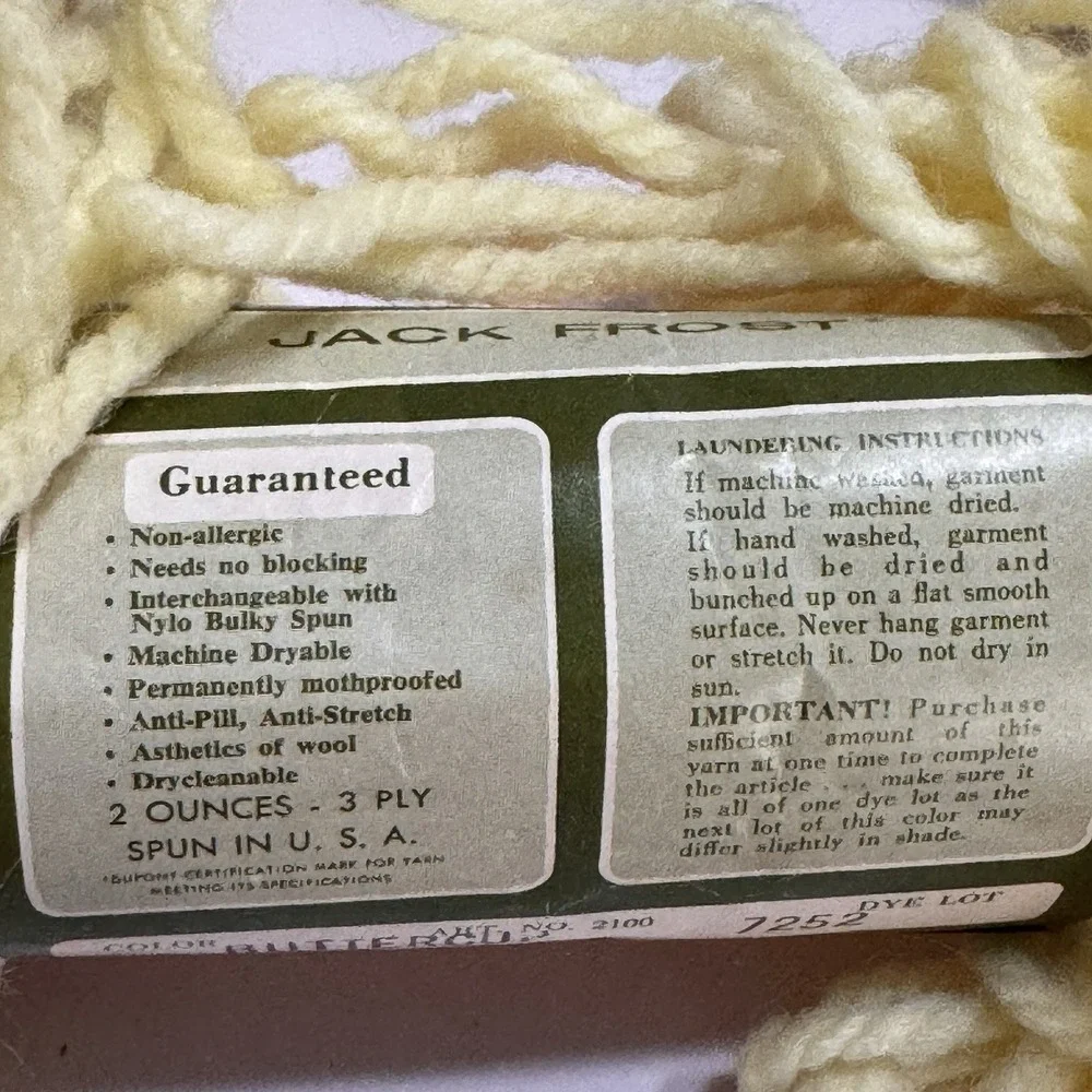 Lot 2 Vtg Jack Frost Bulky Wintuk Yarn Skeins Buttercup Yellow DuPont Orlon 2 Oz